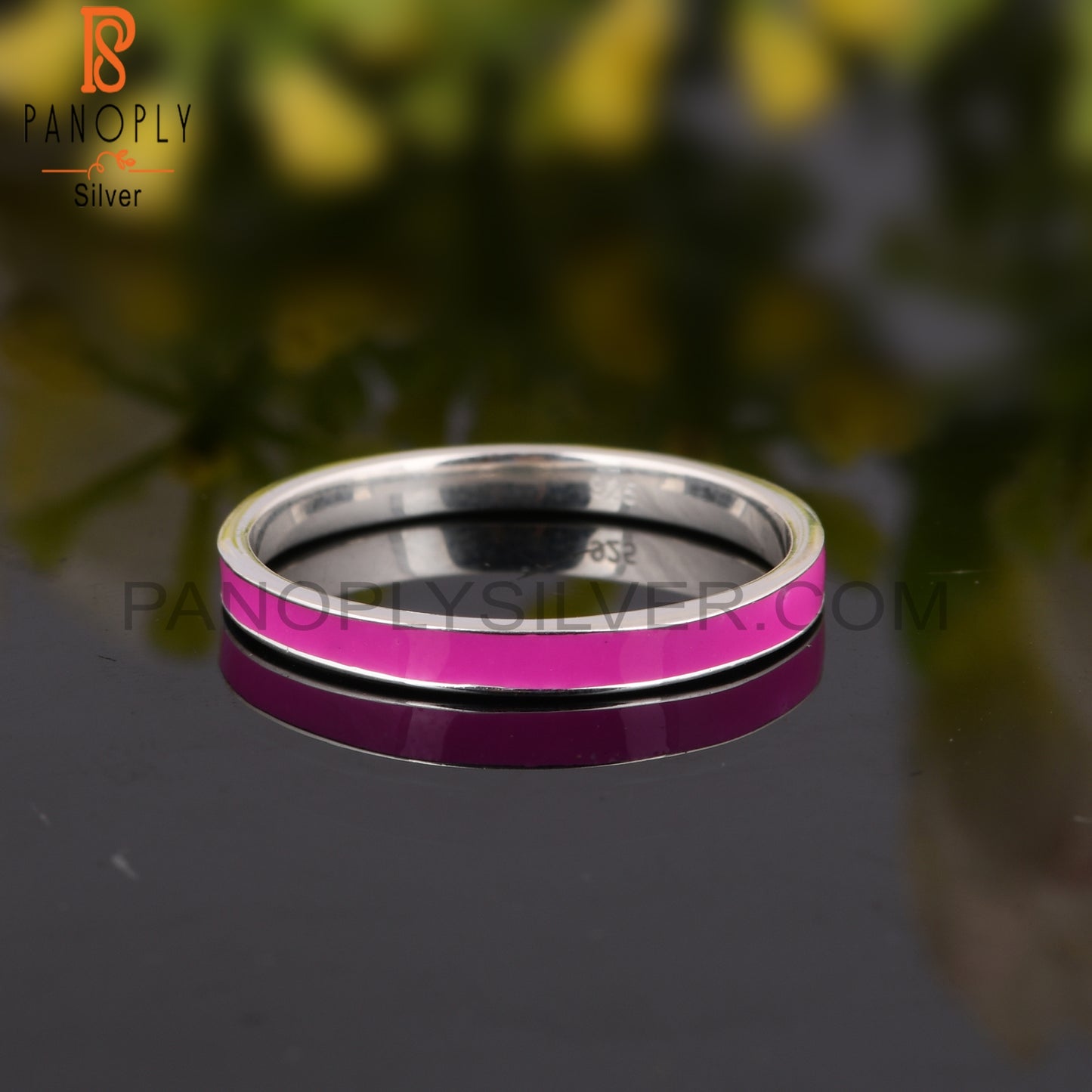 Pink Enamel Fine 925 Silver Statement Band Ring Jewelry