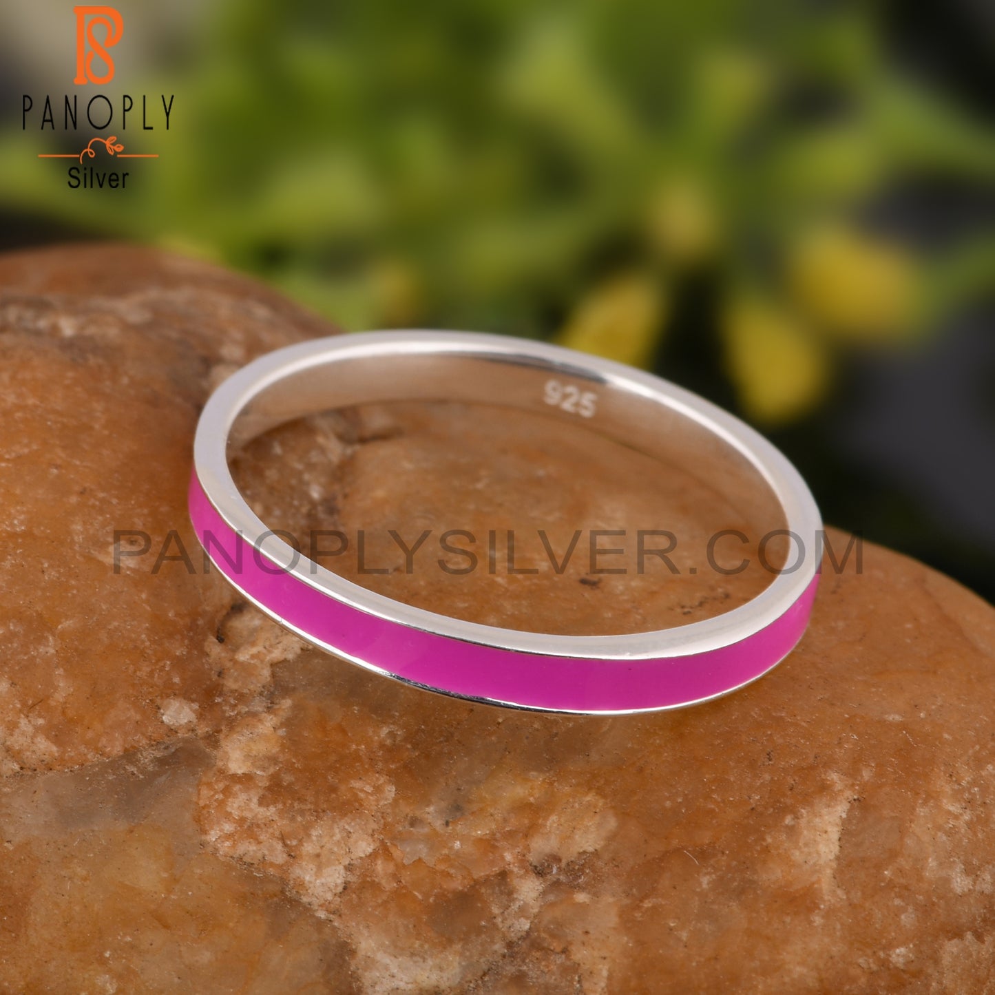 Pink Enamel Fine 925 Silver Statement Band Ring Jewelry