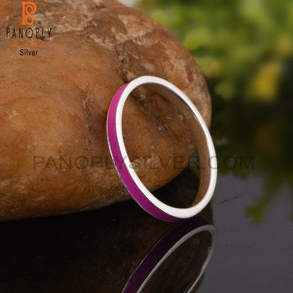 Pink Enamel Fine 925 Silver Statement Band Ring Jewelry