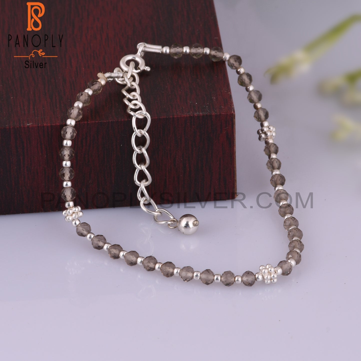 Smoky Round Shape 925 Sterling Silver Bracelet