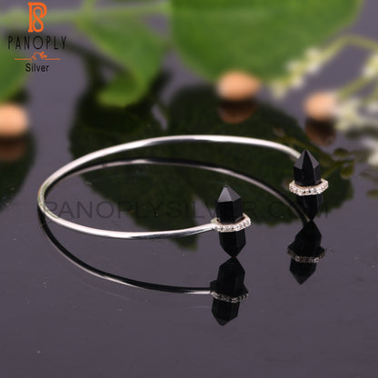 Cubic Zirconia & Black Onyx 925 Sterling Silver Bangle