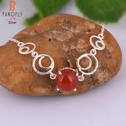 Aesthetic Red Onyx Round Shape Sterling Silver Bracelet