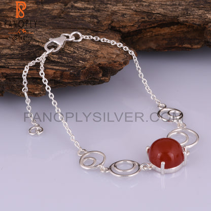 Aesthetic Red Onyx Round Shape Sterling Silver Bracelet