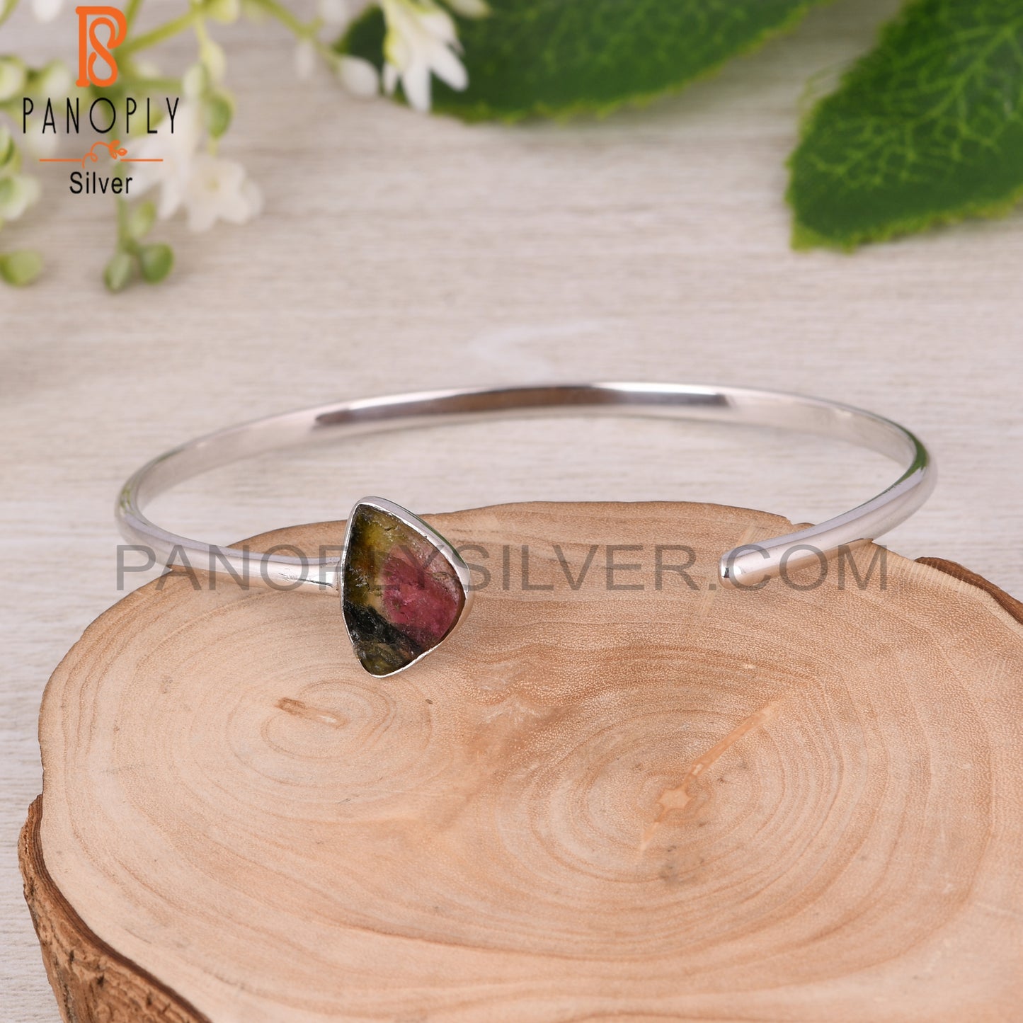 Bio Tourmaline 925 Sterling Silver Cuff