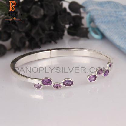 Amethyst Oval 925 Sterling Silver Cuff Bangle