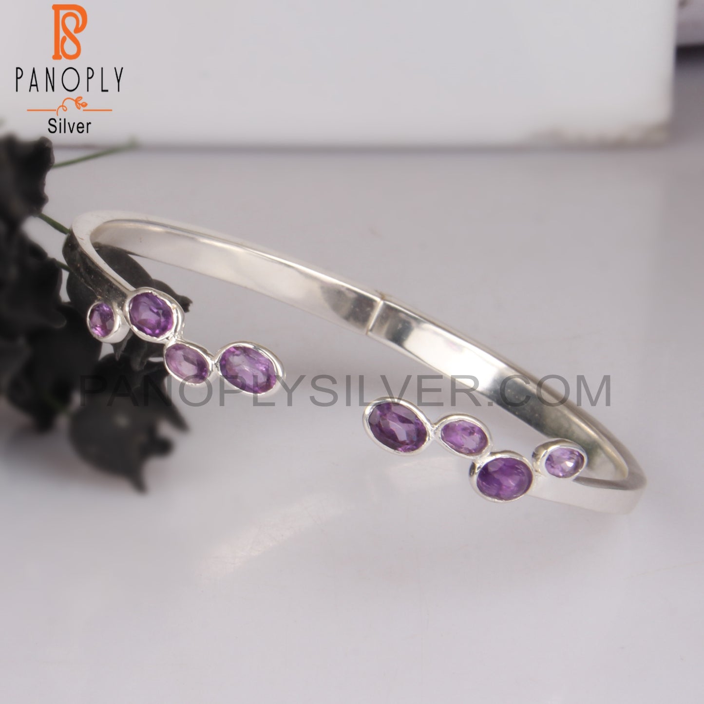 Amethyst Oval 925 Sterling Silver Cuff Bangle