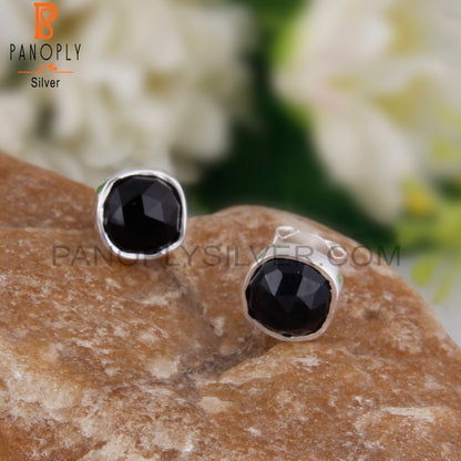 Black Onyx Cushion 925 Sterling Silver Stud Earrings