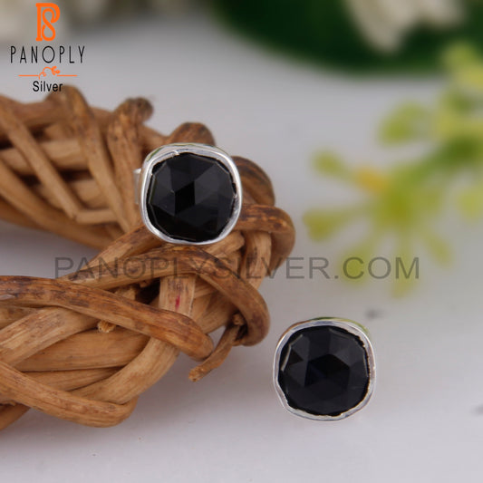 Black Onyx Cushion 925 Sterling Silver Stud Earrings