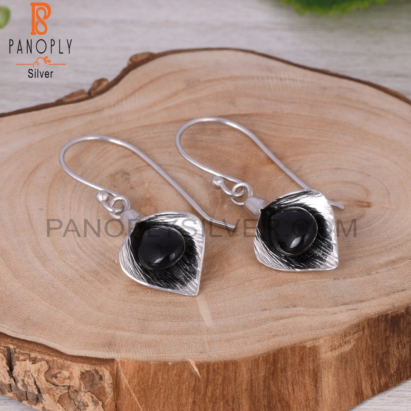 Black Onyx Pear Shape 925 Sterling Silver Earrings