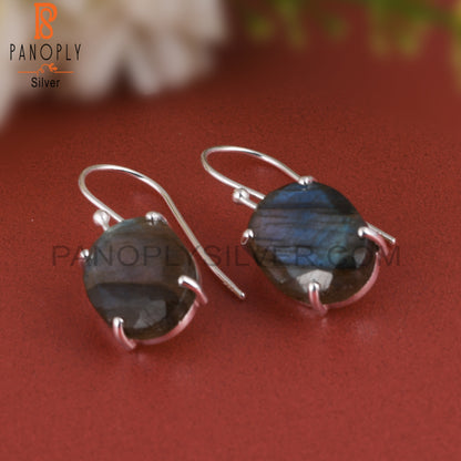 Labradorite Oval Shape 925 Sterling Silve Earrings