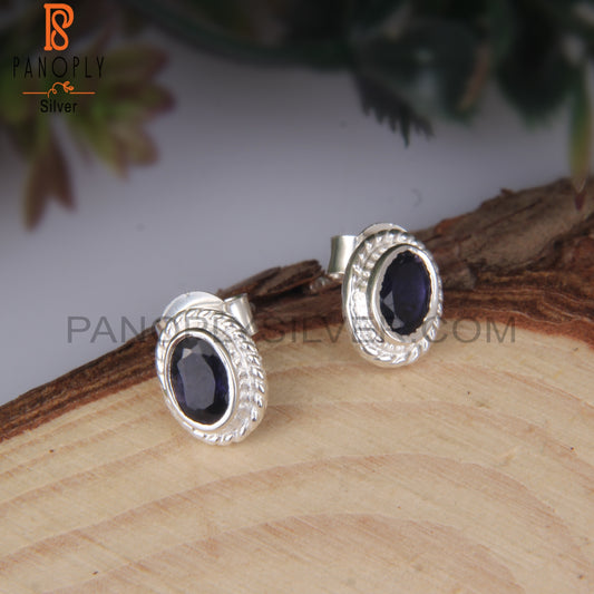 Corundum Blue Cultured Oval 925 Sterling Silver Earrings