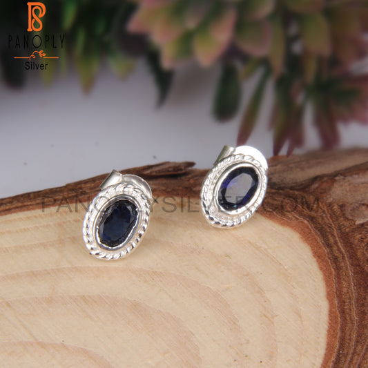 Aesthetic Oval Shape Iolite 925 Stamp Casual Earrings