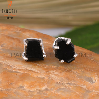 Black Obsidian Rough 925 Sterling Silver Earrings