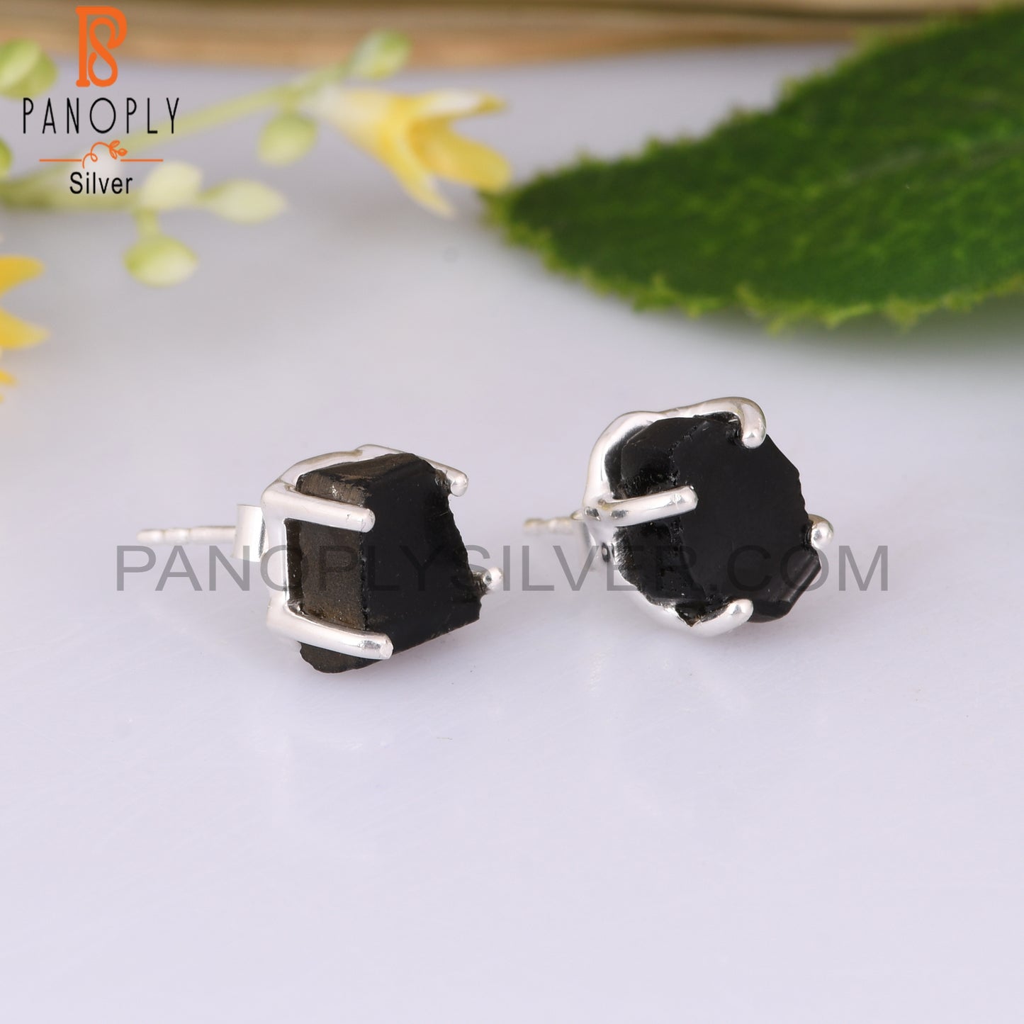 Black Obsidian Rough 925 Sterling Silver Earrings