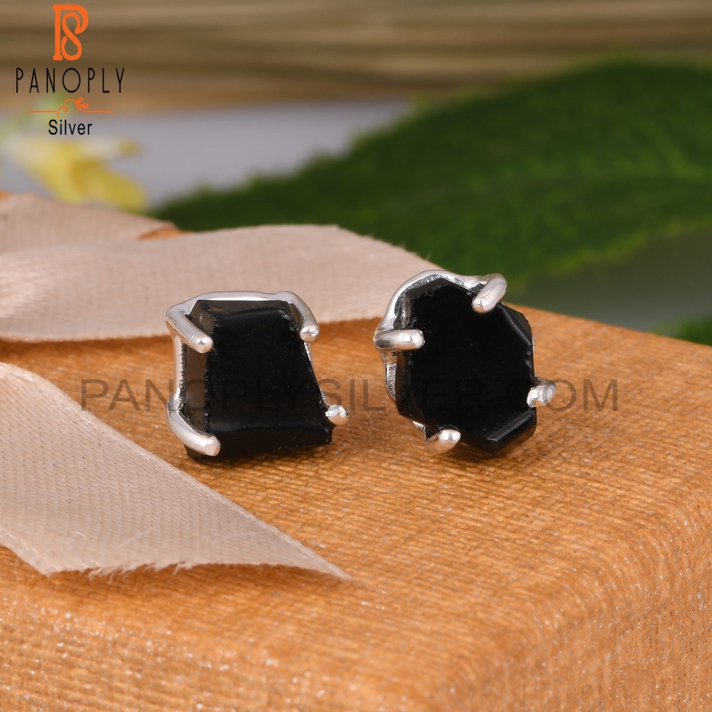 Black Obsidian Rough 925 Sterling Silver Earrings