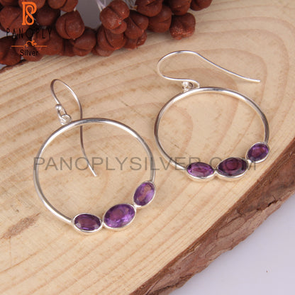 Amethyst Oval 925 Sterling Silver Earrings For Girls