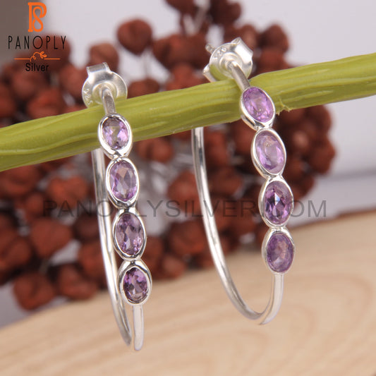 Amethyst Oval 925 Sterling Silver Wedding Earrings