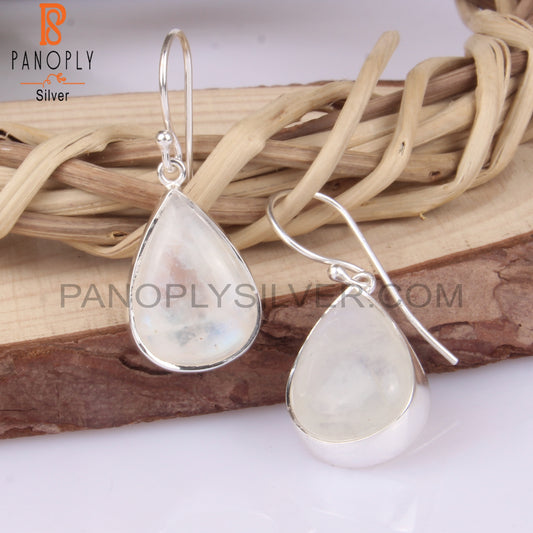 Rainbow Moonstone Pear Shape 925 Sterling Silver Earrings