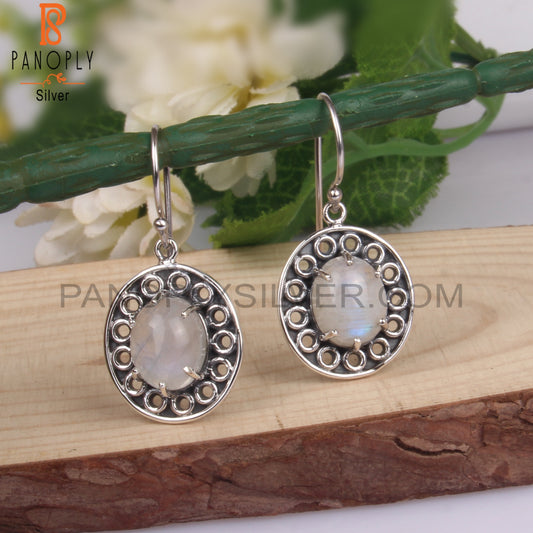 Rainbow Moonstone Oval 925 Sterling Silver Boho Earrings