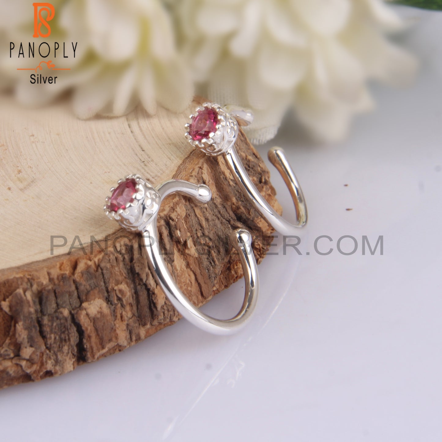 Pink Topaz 925 Sterling Silver Hoop Earrings