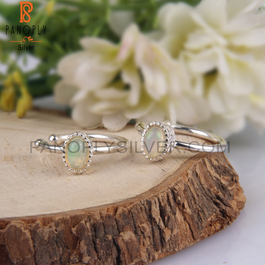 Ethiopian Opal Oval 925 Sterling Silver Hoop Earrings