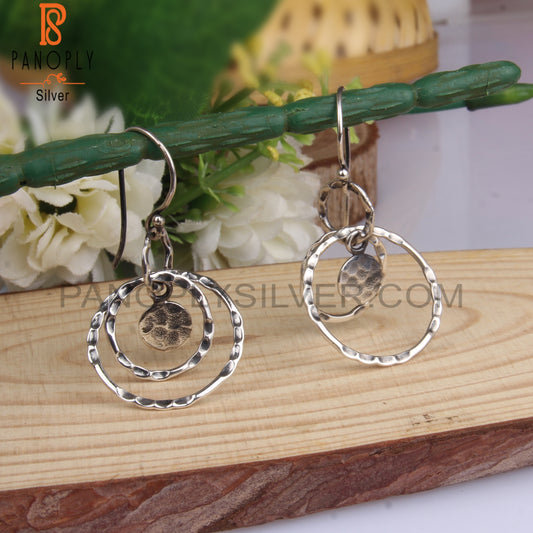 Round Hoops Textured 925 Sterling Silver Earrings