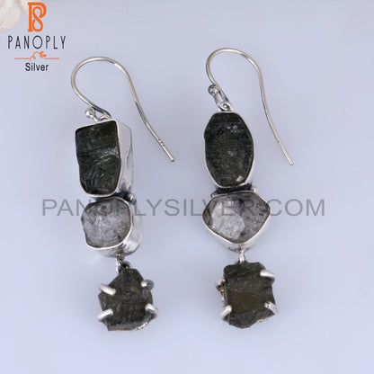 Simple Herkimer Diamond & Moldavite 925 Silver Earrings