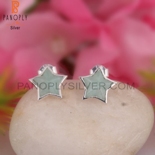 Amazonite Star Shaped 925 Sterling Silver Studs Earrings