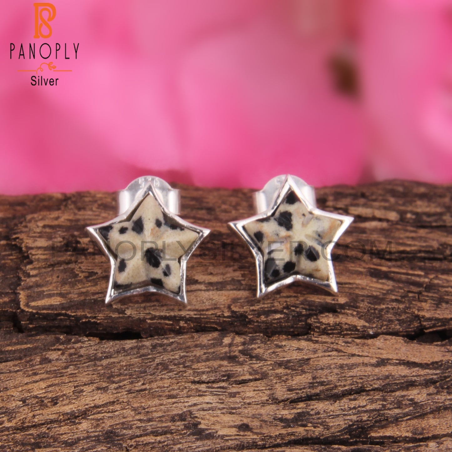 Dalmatian Jasper Star Shape 925 Sterling SilverStuds Earrings