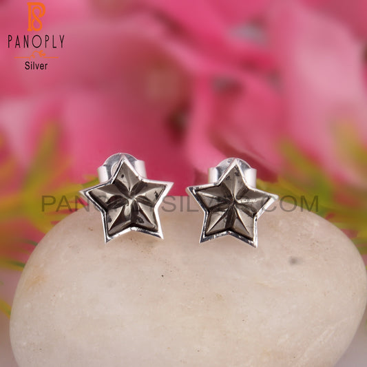 Pyrite Star Shape 925 Sterling Silver Studs Earrings