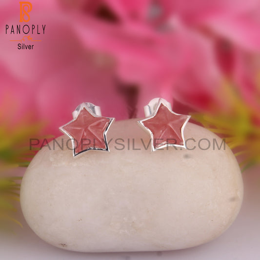 Rhodochrosite Star Shape 925 Sterling Silver Studs Earrings