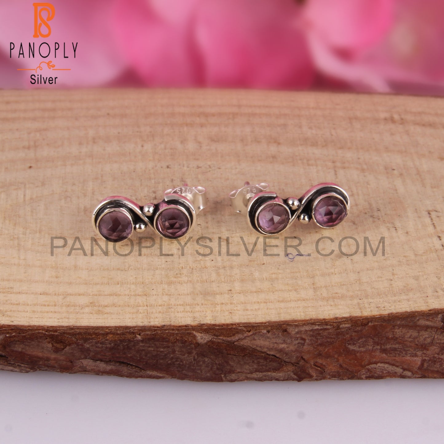 Amethyst Round Shape 925 Sterling Silver Earrings