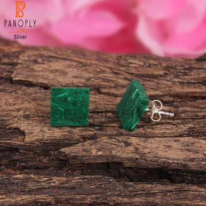 Cultured Malachite Square Shape 925 Sterling Silver Earrings