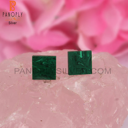 Cultured Malachite Square Shape 925 Sterling Silver Earrings