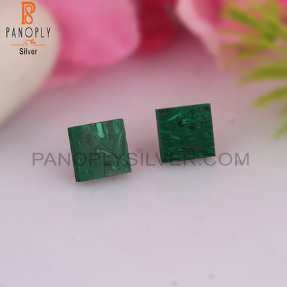 Cultured Malachite Square Shape 925 Sterling Silver Earrings