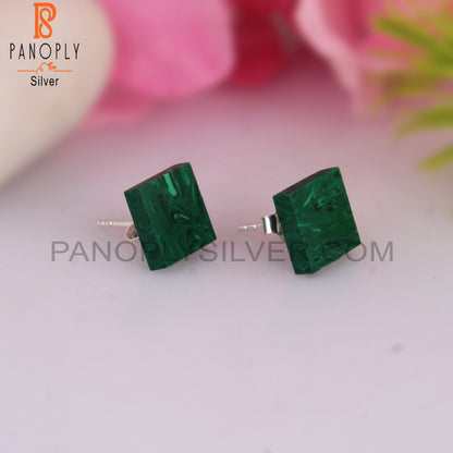 Cultured Malachite Square Shape 925 Sterling Silver Earrings