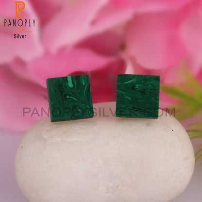 Cultured Malachite Square Shape 925 Sterling Silver Earrings