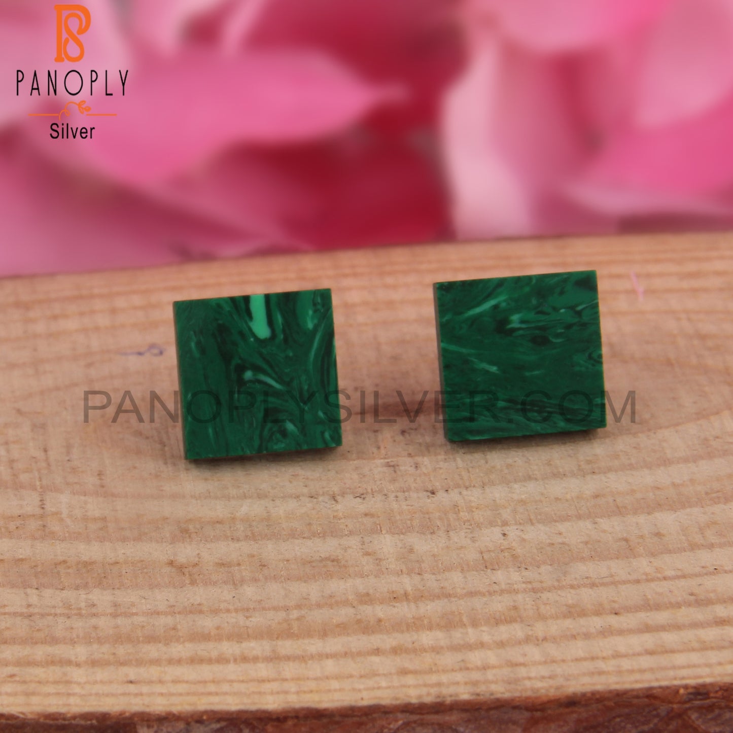 Cultured Malachite Square Shape 925 Sterling Silver Earrings