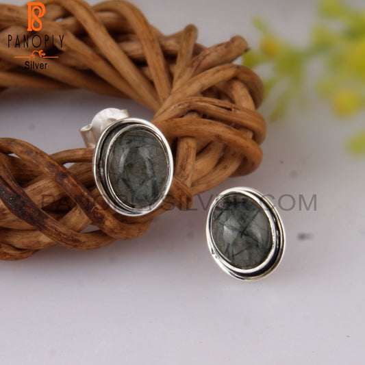 Hypoallergenic Black Rutile Oval 925 Silver Earrings