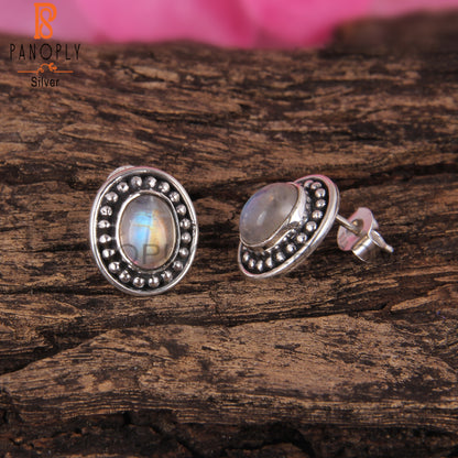 Rainbow Moonstone Oval 925 Sterling Silver Party Wear Earrings