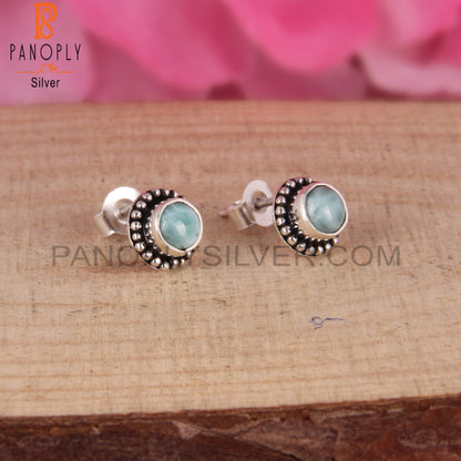 Larimar Round Shape 925 Sterling Silver Earrings