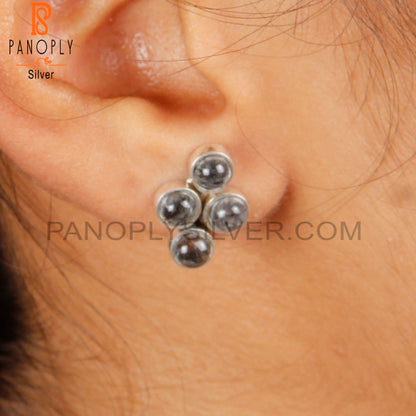 Black Rutile Round Shape 925 Sterling Silver Earrings Studs