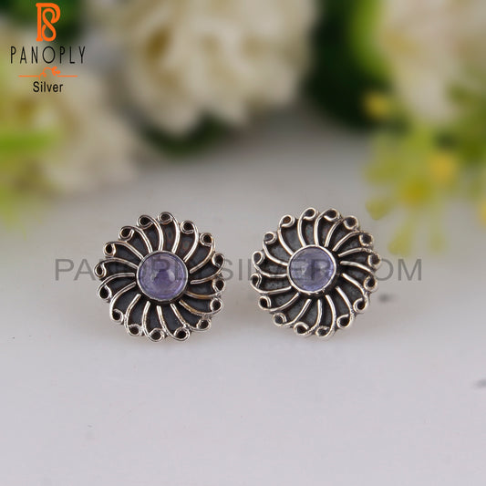 Tanzanite Round 925 Sterling Silver Studs Earrings