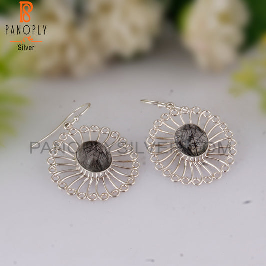 Black Rutile Oval Shape 925 Silver Gemstone Studs Earrings