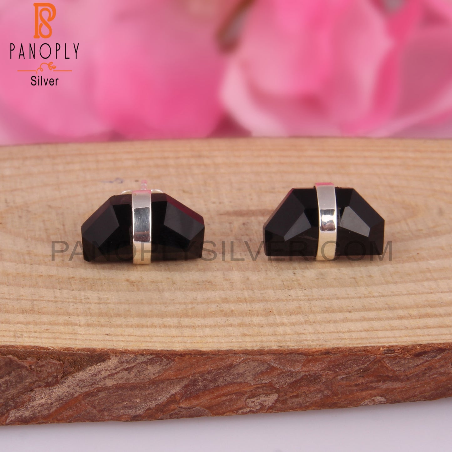 Black Onyx Hexagon D Shape 925 Sterling Silver Earrings