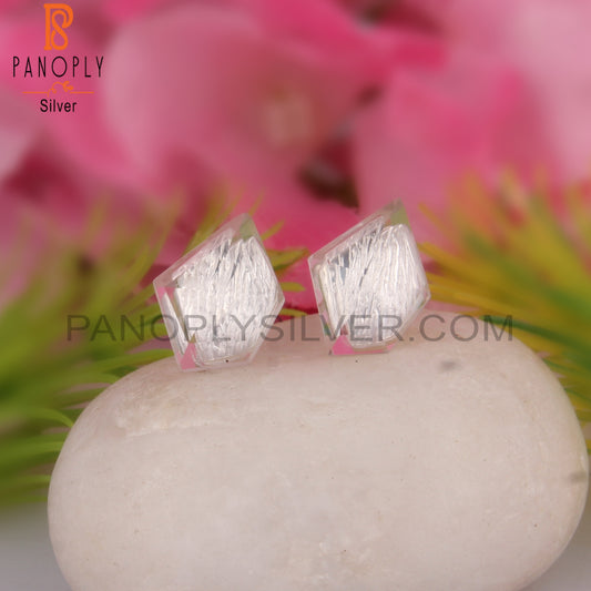 Crystal Quartz Pentagon Shape Natural Silver Studs Earrings