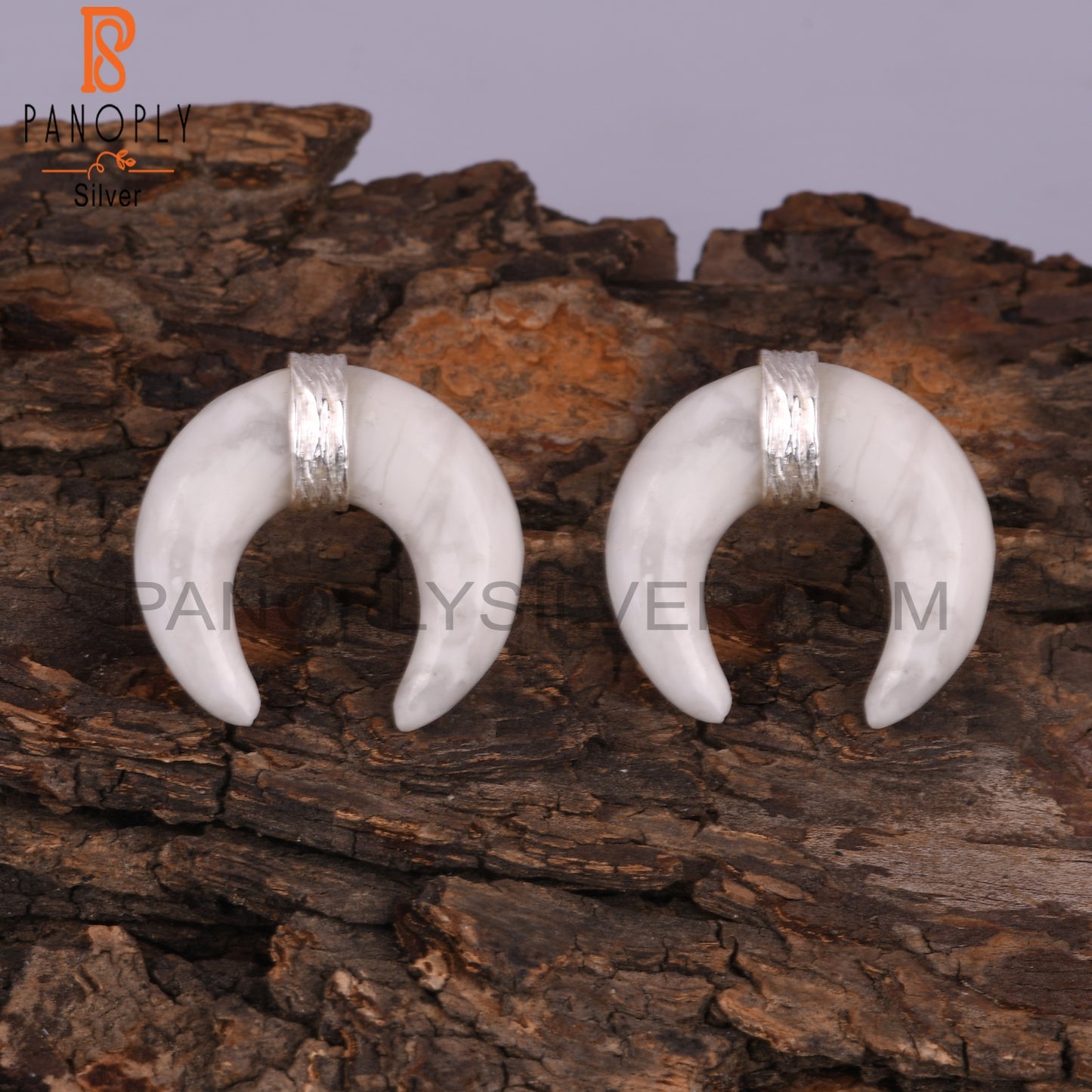 Howlite Half Moon Shape Sterling Silver Earrings