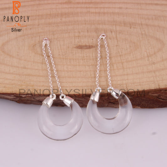 Crystal Quartz Moon Shape 925 Sterling Silver Earrings