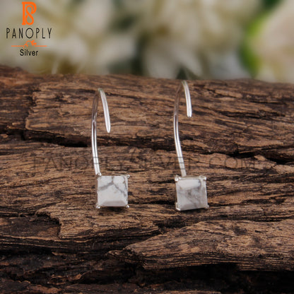 Howlite Square Shape 925 Sterling Silver Drop Earrings