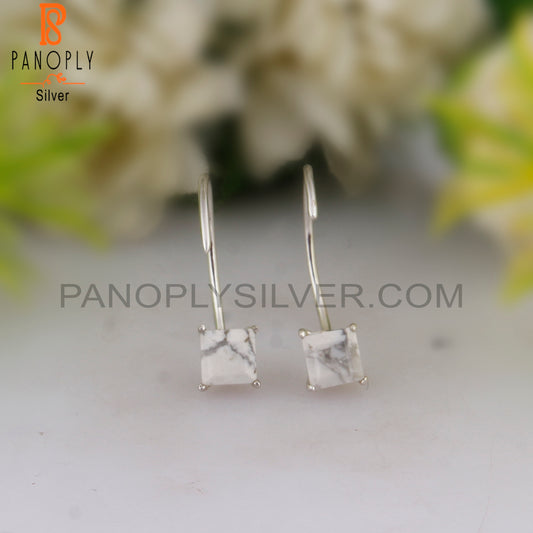 Howlite Square Shape 925 Sterling Silver Drop Earrings